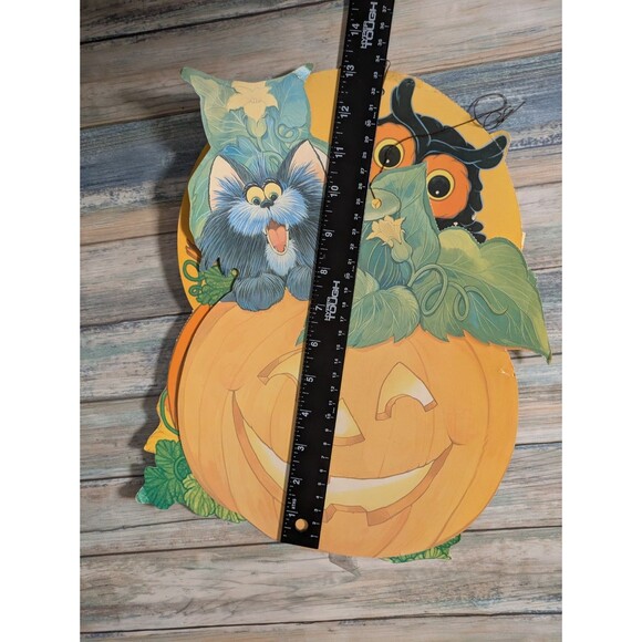 Vintage Eureka Halloween Pumpkin Owl & Cat Die Cut Decorations Set of 2 - Picture 7 of 7